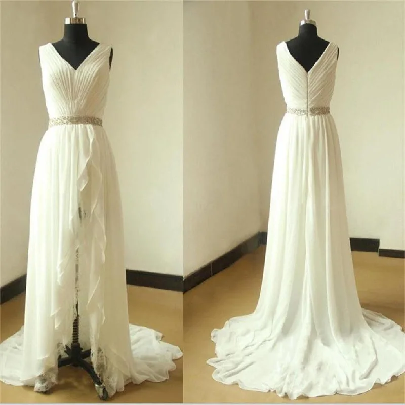 Relaxed Style Deals Beach Unique Simple Pretty  High Quality Custom Make Wedding Dresses, WD0115 Playful Elegance