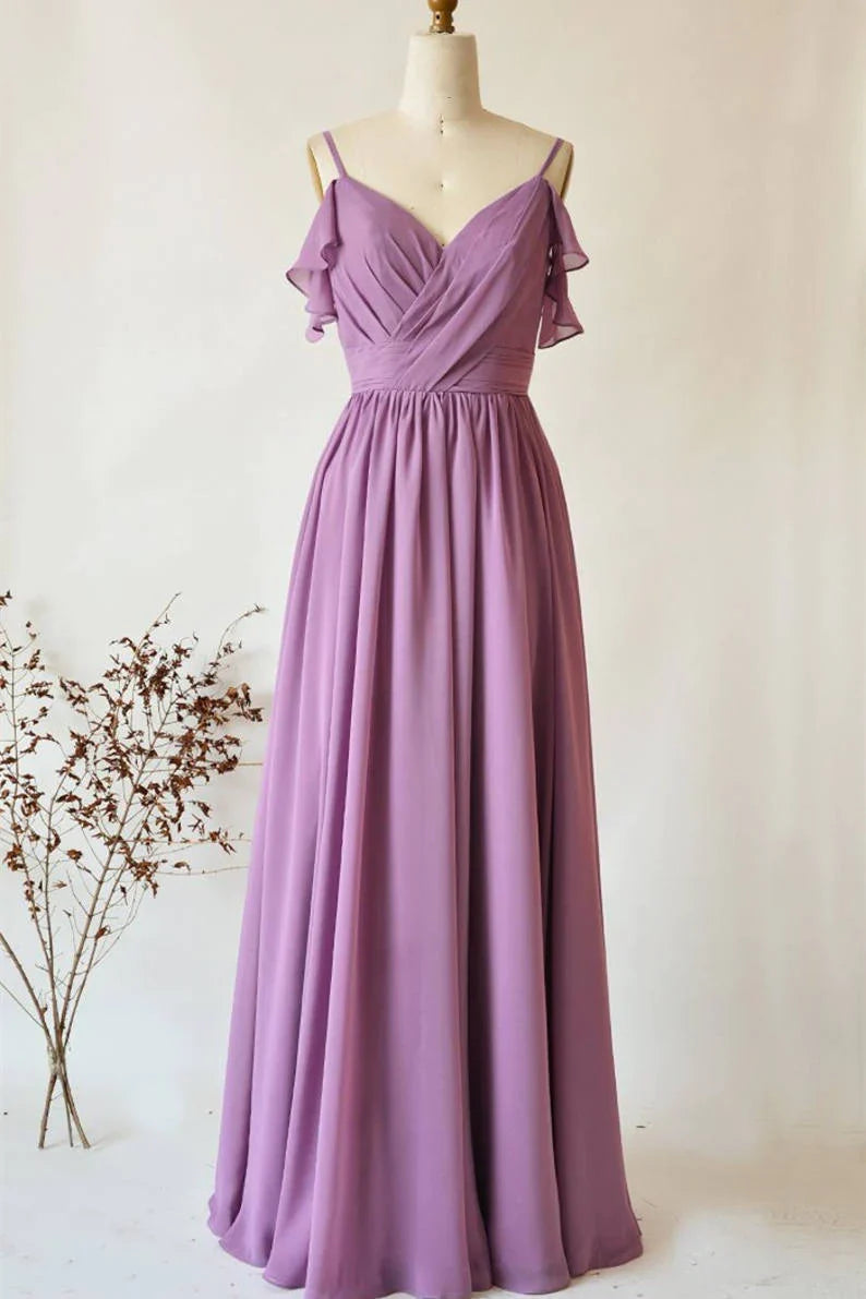 Explore What'S New Roycebridal Chiffon Dusty Purple Wedding Guest Dress Straps Long Bridesmaid Dress Grab Romantic Date - Night Styles Now