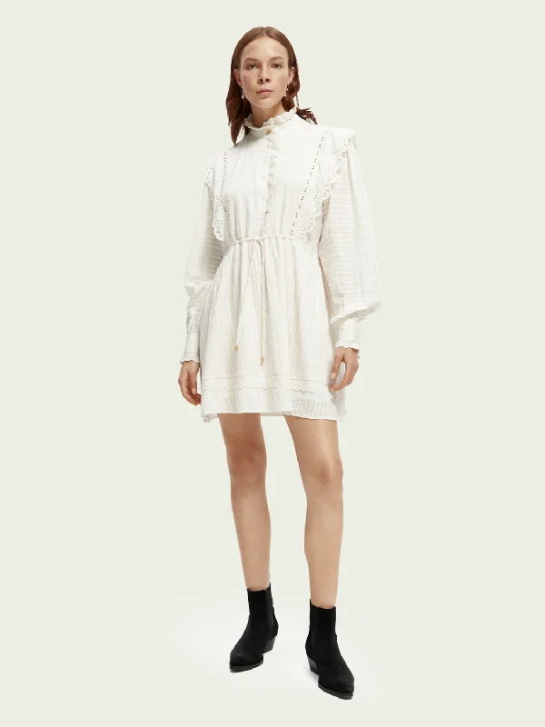 Hurry Before It'S Gone Organic Cotton Shirt Dress with Lace Detail Feminine Allure