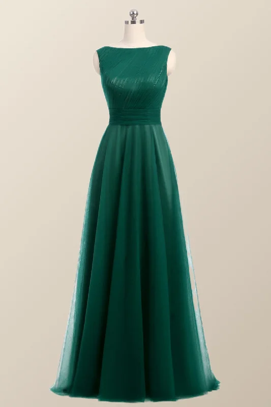 Avant-Garde Style Promotions Bateau Green Tulle Long Bridesmaid Dress Artful Design