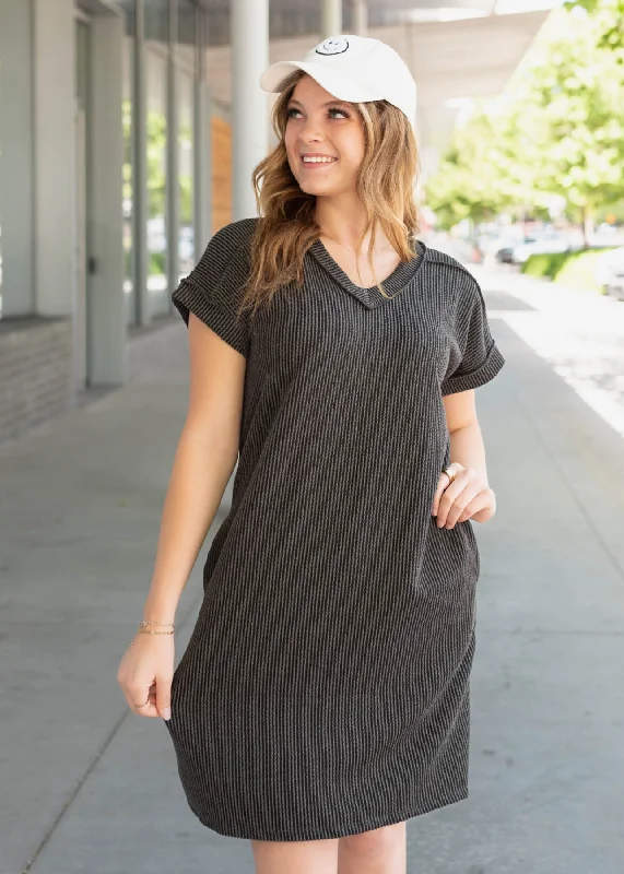 Enjoy Discount Joline Charcoal Ribbed T-Shirt Dress Feminine Soft - Hued Look