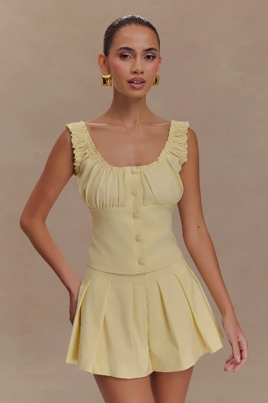 Weekend Exclusive Ines Sleeveless Ruched Top - Lemon Modern Romance