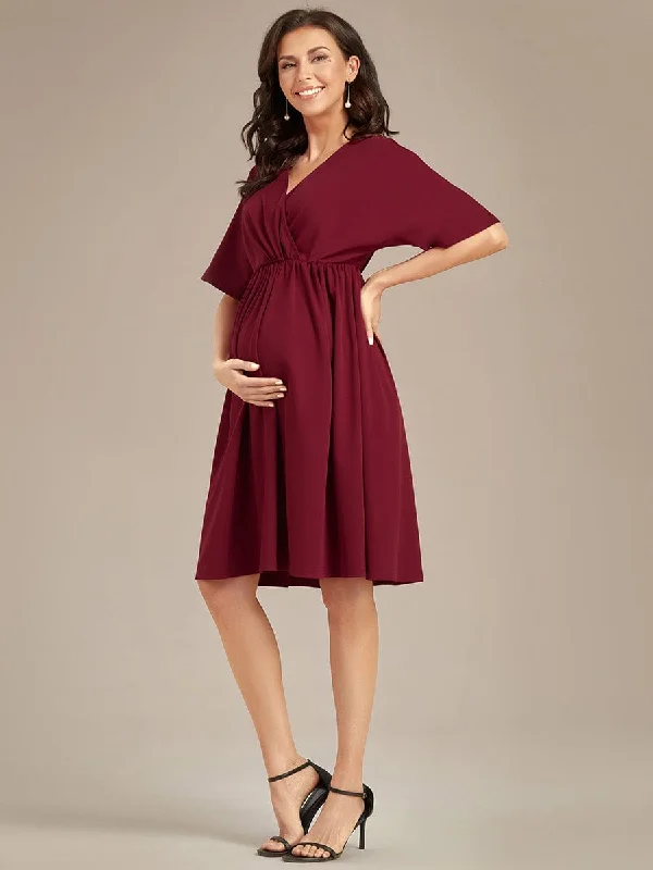 Don't Miss Out Loose V-Neck Half Sleeve Knee Length Maternity Dress Refined Look