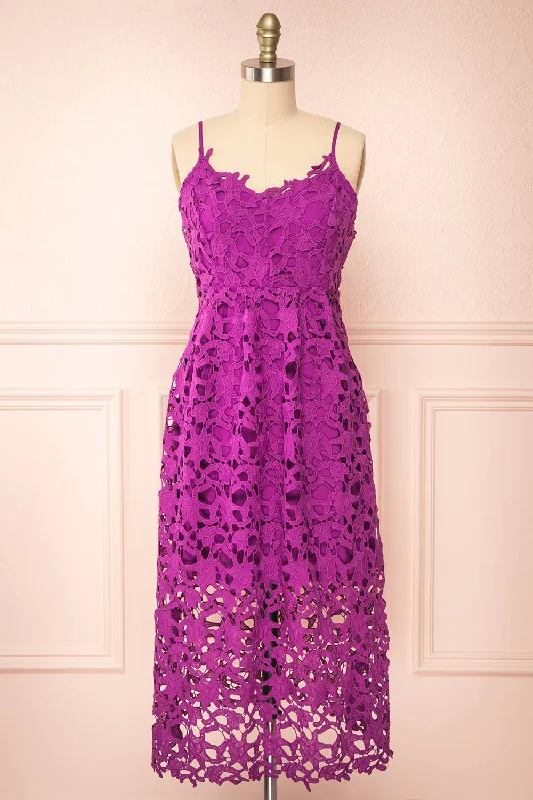 Inspired By You, Designed For You Avelina Purple | Lace Midi Dress Feminine Soft - Hued Look