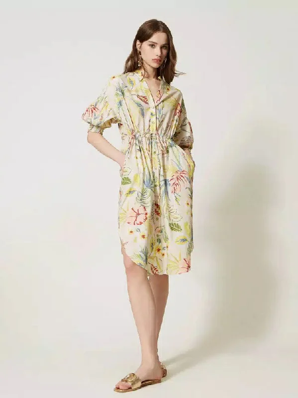 Sustainable Fashion Extravaganza Twinset Printed Poplin Midi Shirt Dress Multi Minimalist Chic