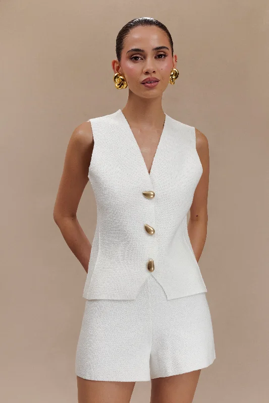 Clearance Event Malika Sleeveless Gold Button Vest - White Classic Appeal