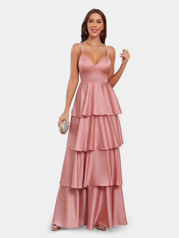 Stay Ahead In Style A-Line/Princess Spaghetti Straps Sleeveless Evening Dresses with Ruffles Romantic Flair