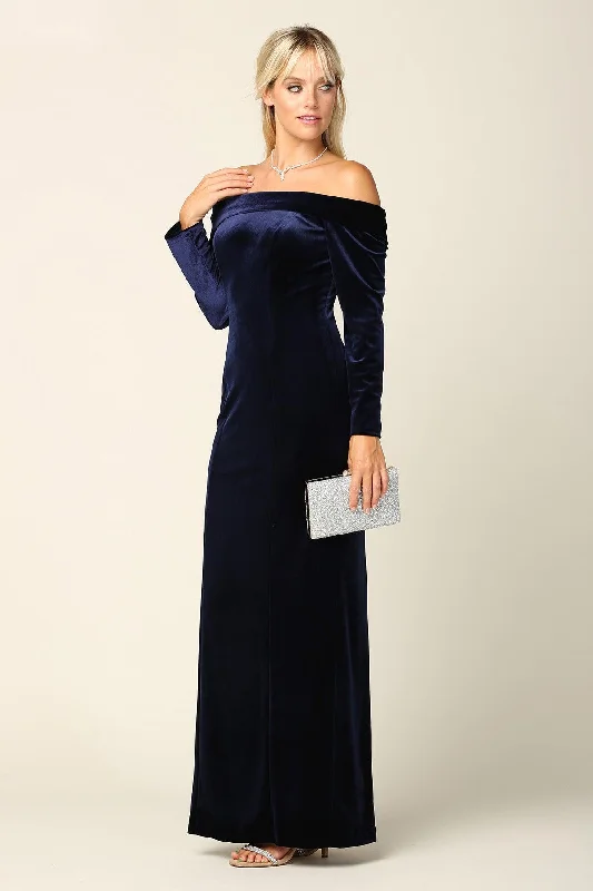 New Arrivals Long Off Shoulder Formal Velvet Dress Charming Silhouette