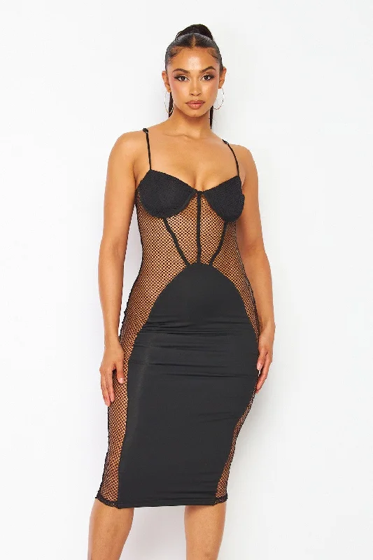 Style Without Limits So Right Sheer Fishnet Corset Bodycon Midi Dress Hollywood Glam Award - Show Style