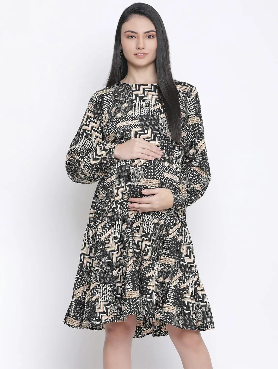 Catch Every Fashion Trend Canva Unstructured Print With Feeding Zip Maternity Dress Grab Romantic Date - Night Styles Now