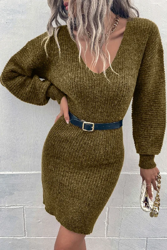 Minimalist Fashion Sale Ribbed Long Sleeve Sweater Dress Luxury Style