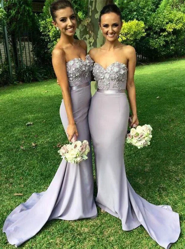 Special Offers Gorgeous Strapless Mermaid Lavender Bridesmaid Dress with Appliques Sleek Design