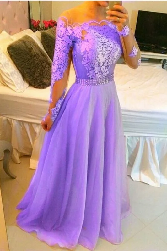 Casual Chic Deals Long Sleeve Lace Appliques A Line Prom Dress, Long Evening Party Dress  cg7619 Feminine Allure