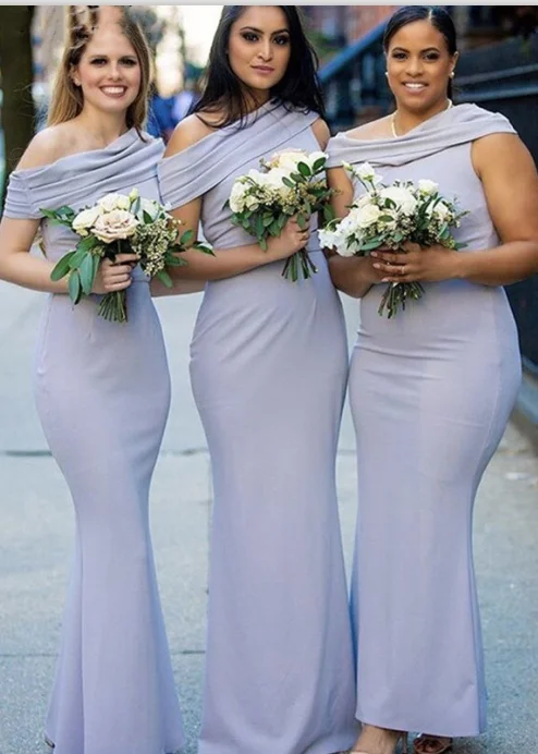 Avant-Garde Style Promotions Cheap Dusty Bule Bridesmaid Dresses One Shoulder Wedding Guest Dresses Boho - Chic Festival - Ready Style