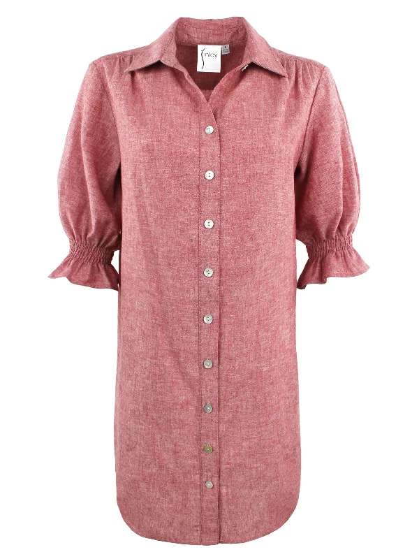 Easy Elegance Sales GAMEDAY! Miller Puff Sleeve Shirt Dress Tomato Red Hemp/Cotton - WEB exclusive Casual Weekend Relaxed Style