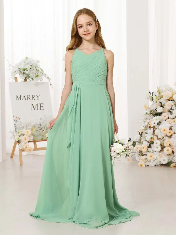 Fashion Forward A-Line/Princess Chiffon Sleeveless Scoop Neck Floor-Length Junior Bridesmaid Dresses Grab Romantic Date - Night Styles Now