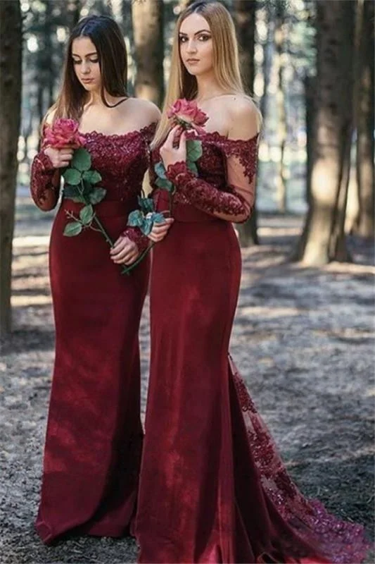 Chic & Cozy Collection Sexy Cheap Long Sleeve Lace Burgundy Bridesmaid Dresses Everyday Glamour