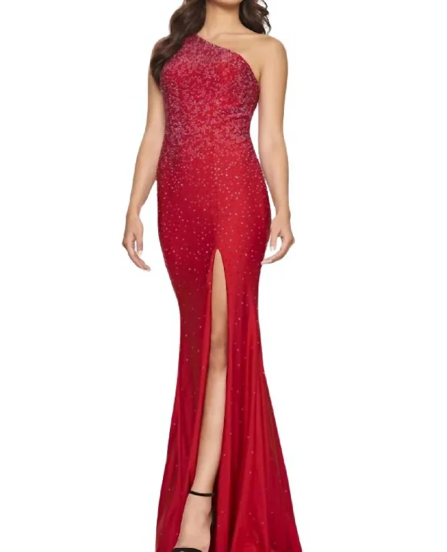 Seasonal Style Discounts One Shoulder Hot Stone Gown In Red Fashion-Forward Style