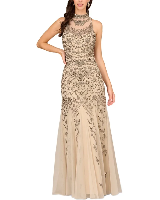 Sophisticated Street Style Offers Aidan Mattox Mock Neck Embroidered Sleeveless Gown Big Savings on Minimalist Office Styles