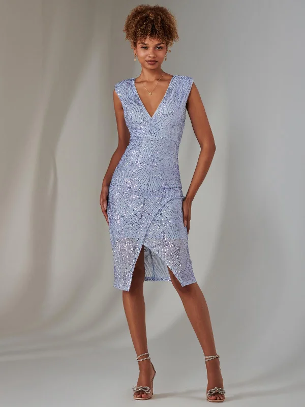 Style Redefined Demi Sequin Wrap Slit Bodycon Dress, Lilac Subtle Sophistication