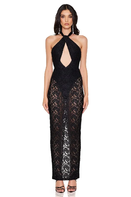 Chic & Modern Sales Nookie Roxana Halter Gown - Unlined Black Statement Piece