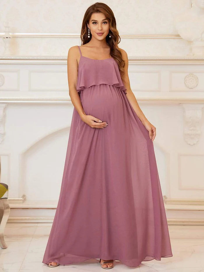 Casual Chic Deals Spaghetti Straps Solid Pleated A-Line Maternity Dress Timeless Elegant