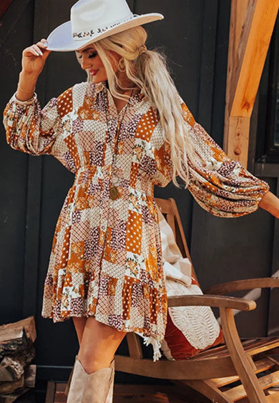 Casual Fashion Printed Collared Neck Three-Quarter Sleeve Mini Shirt Dress Sleek Design