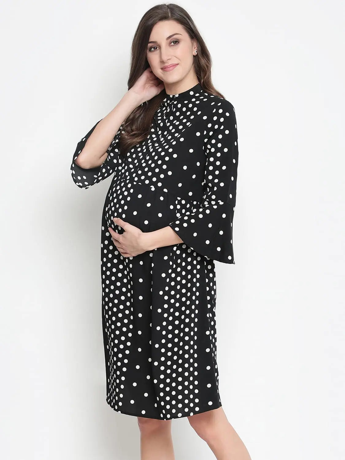 Enjoy Discount Oxolloxo Prime Black Dot Print Elegant Flared Maternity Dress Bohemian Vibe