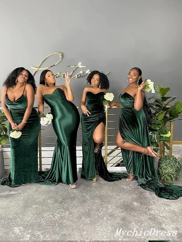 The Latest Fashion Trends Roycebridal Cheap Multiway African Green Bridesmaid Dresses Velvet Emerald Wedding Guest Dress Luxury Style