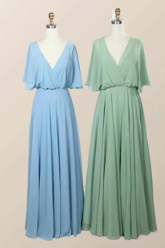 Chic Style Discounts Flare Sleeves Chiffon Long Bridesmaid Dress Weekend Special