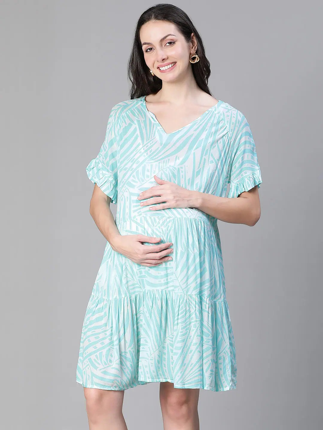 Snag Fabulous Fashion Bargains Mover Blue Layred Print V- Neck Women Maternity Dress Rustic Countryside Charm Look