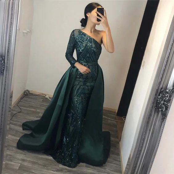 Limited Time Special Offer One shoulder long sleeves Sequined Evening Dresses prom dress, evening dress   cg11095 Casual Elegance