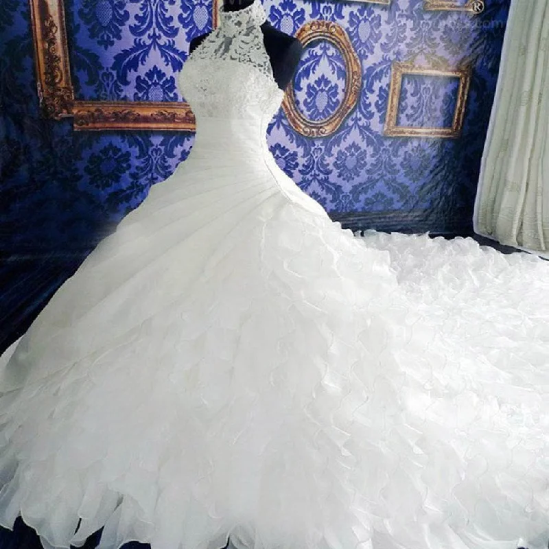 Style Without Limits High Neck White Lace Unique Design Custom Wedding Party Dresses, Bridal Gown, WD0019 Graceful Cut