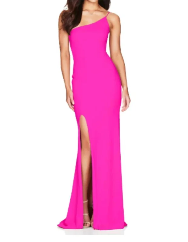 Fashionista Sale Jasmine One Shoulder Gown In Neon Pink Effortless Comfort