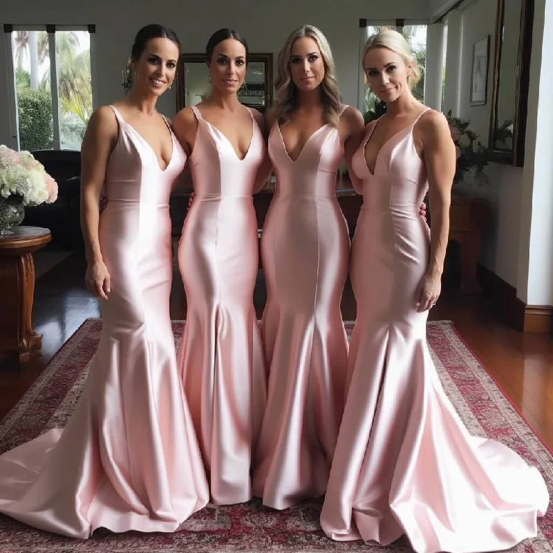 Trendy Fashion Sale Roycebridal Cheap Long Pink Bridesmaid Dresses Mermaid V Neck Wedding Party Dress Everyday Glamour