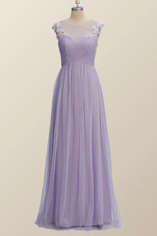 Fashionista Sale Lavender Illusion Scoop Lace Appliques A-line Bridesmaid Dress Minimalist Chic