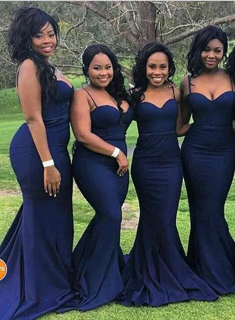 Vibrant Style Promotions Mermaid Navy Blue Long Bridesmaid Dress with Detachable Straps Alluring Design