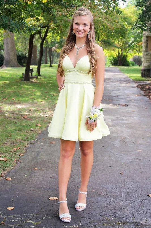 Fashion Sale Elegant Daffodil A-line Satin Party Dresses Homecoming Dresses Everyday Glamour