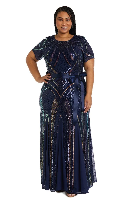 Vintage Style Deals R&M Richards 7965W Long Plus Size Formal Dress Disco - Inspired Retro Dance Look