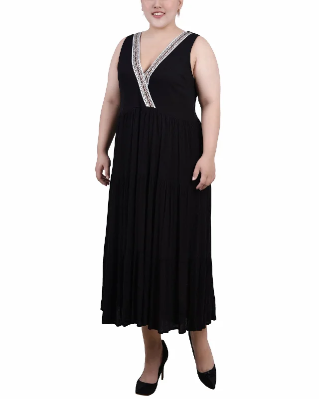 Budget Friendly Plus Size Sleeveless Surplice Tiered Dress Refined Simplicity