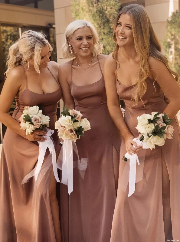 Daring Fashion Promotions Roycebridal Simple Cheap Long Dusty Pink Bridesmaid Dresses Spaghetti Straps Cross Back Floral Style