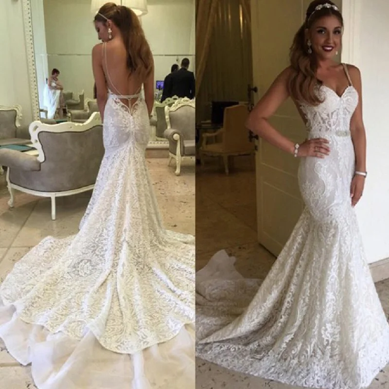 The Latest Trends Sexy Mermaid Spaghetti Backless Lace Bridal Gown, Wedding Party Dresses, WD0053 Grab Romantic Date - Night Styles Now