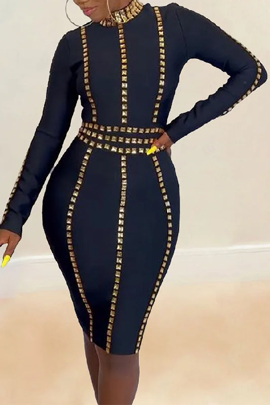 Summer Fashion Rhinestone Patchwork Simple Bodycon Midi Dress Limited - Stock