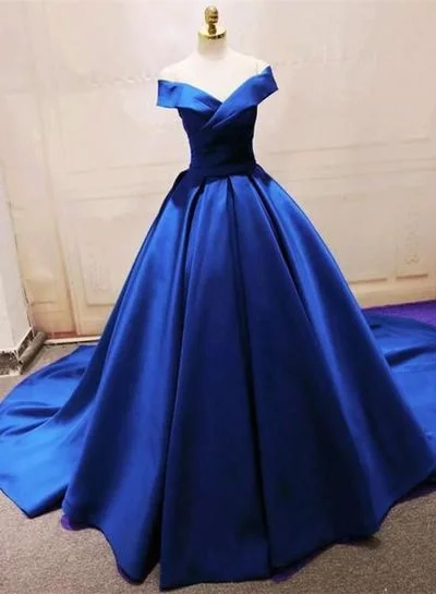 Evening Elegance Blue party dress off shoulder evening dress v neck prom dress satin long formal dress Casual Weekend Relaxed Style