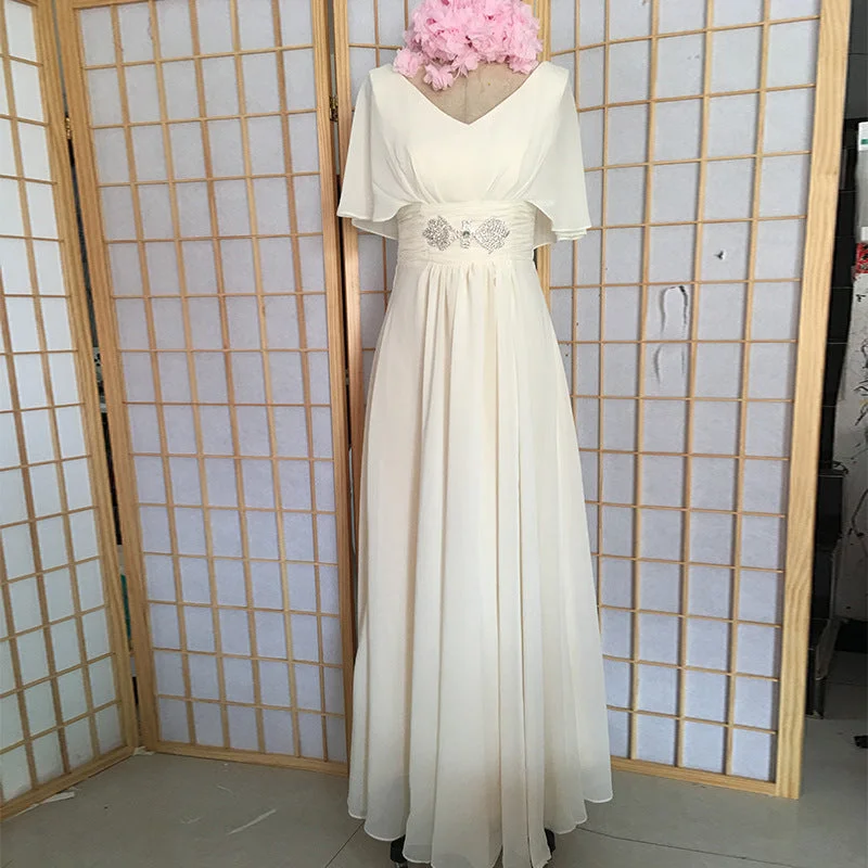 Vintage Style Deals Plus-size bridesmaid dresses, long v-neck dresses, ivory evening gowns,white dresses Classic Appeal