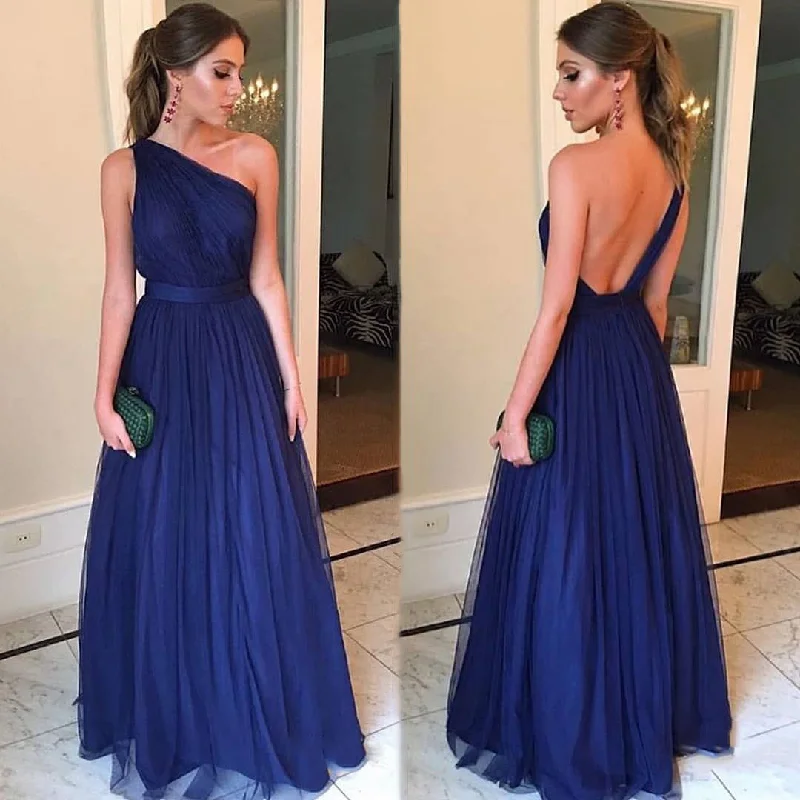 Limited Stock, Big Sale Roycebridal A line Sexy One Shoulder Blue Bridesmaid Dresses Open Back Effortless Comfort