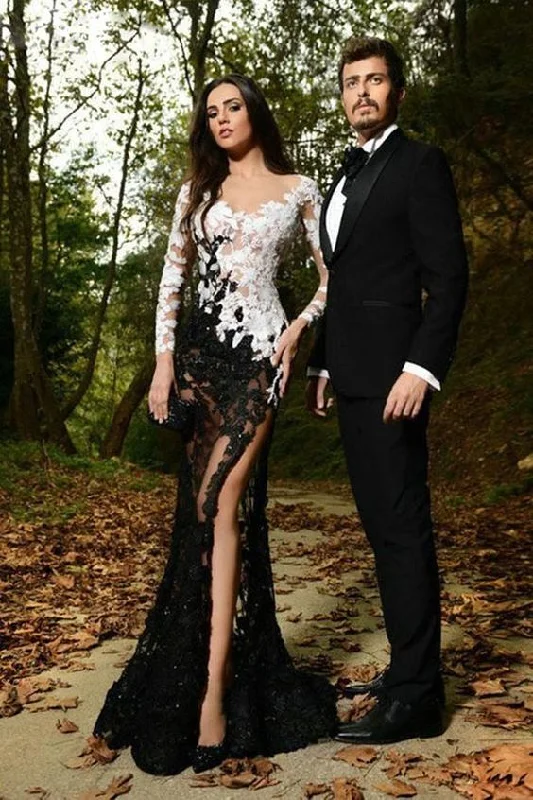 Unbeatable Prices White Black Lace Mermaid Long Sleeves Sexy Prom Dresses Evening Dress cg1828 Classic Appeal