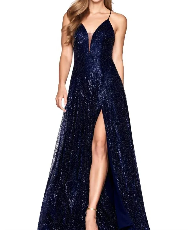 Trendy Fashion Sale Sequin A-Line Gown In Navy Playful Elegance