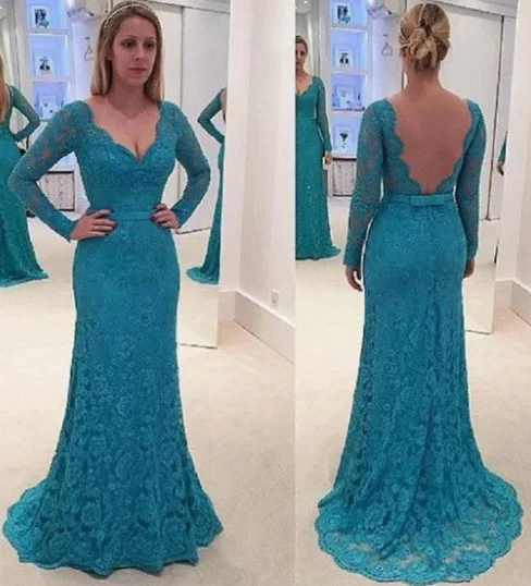 Sustainable Fashion Extravaganza Newest V-neck Long Sleeves Full Lace Backless Prom Dresses cg2228 Modern Glamour