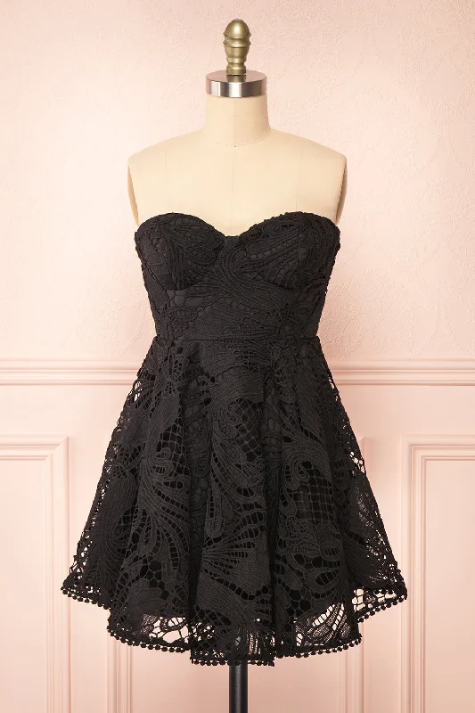 Buy More, Save More Ylvya | Short Strapless Black Lace Dress Vintage Charm